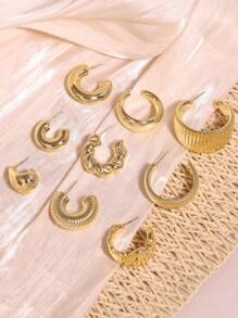 6/18 pièces Set de boucles d'oreilles en forme de C avec fil torsadé en goutte d'eau dorée