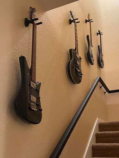 1/2pcs Black Guitar Wall Mount Hook - Iron, Safely Holds Acoustic & Electric Guitars, Ukulele - Great For Bedroom Storage, Guitar Accessory