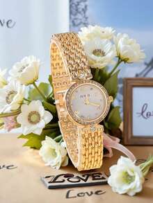 1 件优雅高品质混合水钻标记表盘不锈钢石英表，适合生日、万圣节， - 彩色 - 查看 15