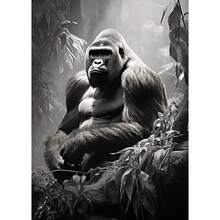 1 件/3 件黑白狮子大象大猩猩帆布画墙壁艺术海报和印刷品动物图片用于客厅装饰无框动物画框现代，带画框的墙壁艺术 - 彩色 - 查看 22