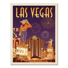 1 pieza Póster de lienzo de pared vintage, cuadro de decoración del hogar con imagen de la ciudad de Las Vegas, Estados Unidos, póster de viaje opcional con marco - Multicolor - Ver 15