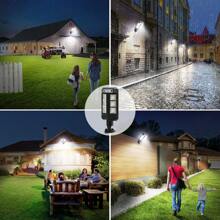 Luminarias solares al aire libre, luces nocturnas, sensor de movimiento, faros de pared para calles y jardines al aire libre, con mando a distancia, 3 modos, función a prueba de agua, adecuados para estacionamientos, jardines, terrazas, canchas de baloncesto, campos de deporte y patios.