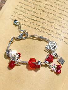 1 件红樱桃串饰手链、可爱草莓 DIY 手链、Y2K 复古心形手链、可爱泰迪熊串饰手链 - 銀色 - 查看 5