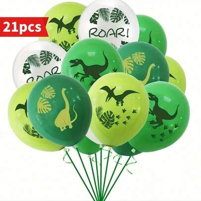 21pcs/11pcs Cartoon Dinosaur Latex Balloons (T-Rex, Brachiosaurus, Pterodactyl) 12inch, Suitable For Party Decoration, Birthday, Summer, Vacation, Forest Themed Latex Balloons