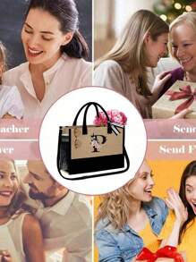 1 set, Bolso de mano tipo tote con estampado de flores con inicial A y correas para el hombro & Set de bolsas de maquillaje con iniciales de la A a la Z, bolso de regalo personalizado con bolsillos laterales, bolso de playa con pañuelo, bolsos de almacenamiento portátiles y de ocio, bolsas de compras multifuncionales, bolsa de almacenamiento simple para viajes