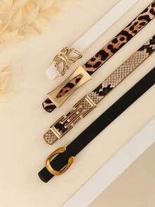 4件套金色蝴蝶扣、圆环扣、椭圆扣，时尚女士休闲腰带，适合各种场合，如派对、休闲、夏季新款、秋季、万圣节等。 - 彩色 - 查看 11