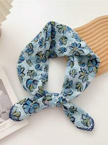 1 pezzo Nuovo arrivo da donna Sciarpa quadrata in cotone 100% da 70 cm, stile bohémien, stampa floreale, versatile, per primavera/estate