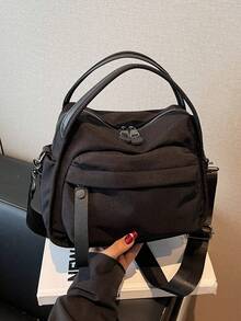 2025 春夏新款轻质帆布女士斜挎包，休闲百搭多口袋手提包，拉链开合时尚手提包适合日常使用、购物、携带手机，学院风 - 彩色 - 查看 16