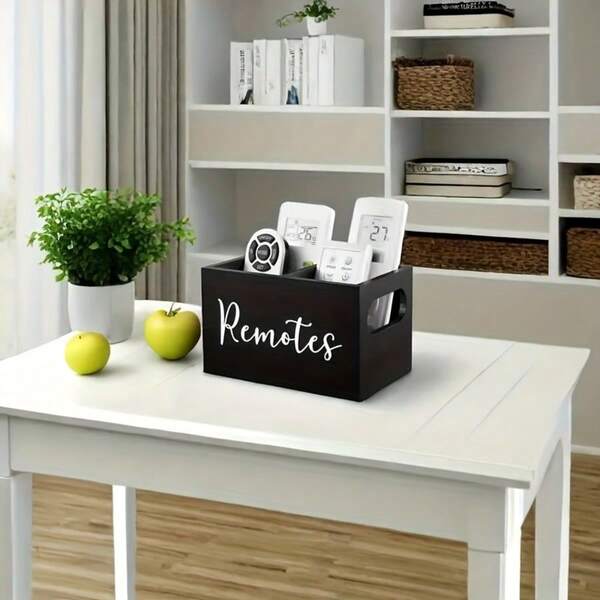 1 Wooden Remote Control Storage Box With 2 Compartments