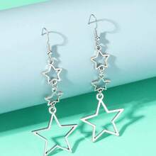 1 Pair Silver Multicolor Metal Hollow Star Earrings Suitable For Women's Daily Wear - Silver - View 3