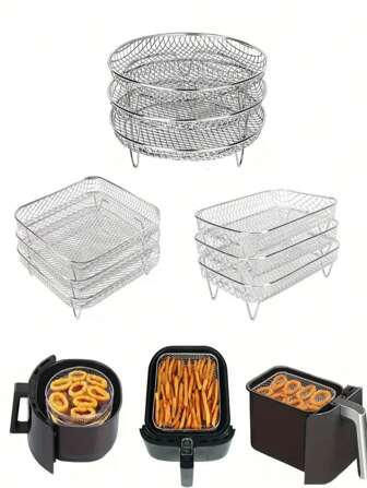 Stainless Steel Air Fryer Accessory Set - Stackable, Dishwasher Safe For Ovens & Fryers, Perfect For Healthy Holiday Baking