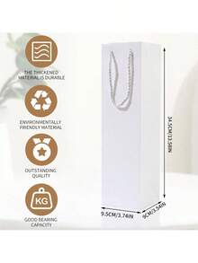 20pcs/Pack Paper Bags, Wine Gift Bags, Party Supplies Paper Bags, Thickened Cardboard Bottom, With Rope Handles, Single Bottle Wine Gift Bags, Size: 34.7cm*9.5cm*9cm, Christmas - White - View 2
