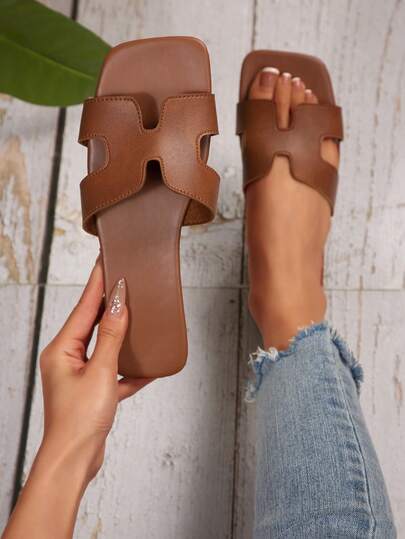 Women Fashion Flat Open Toe Slide Sandals, Versatile Ladies Spring/Summer New Casual Slippers