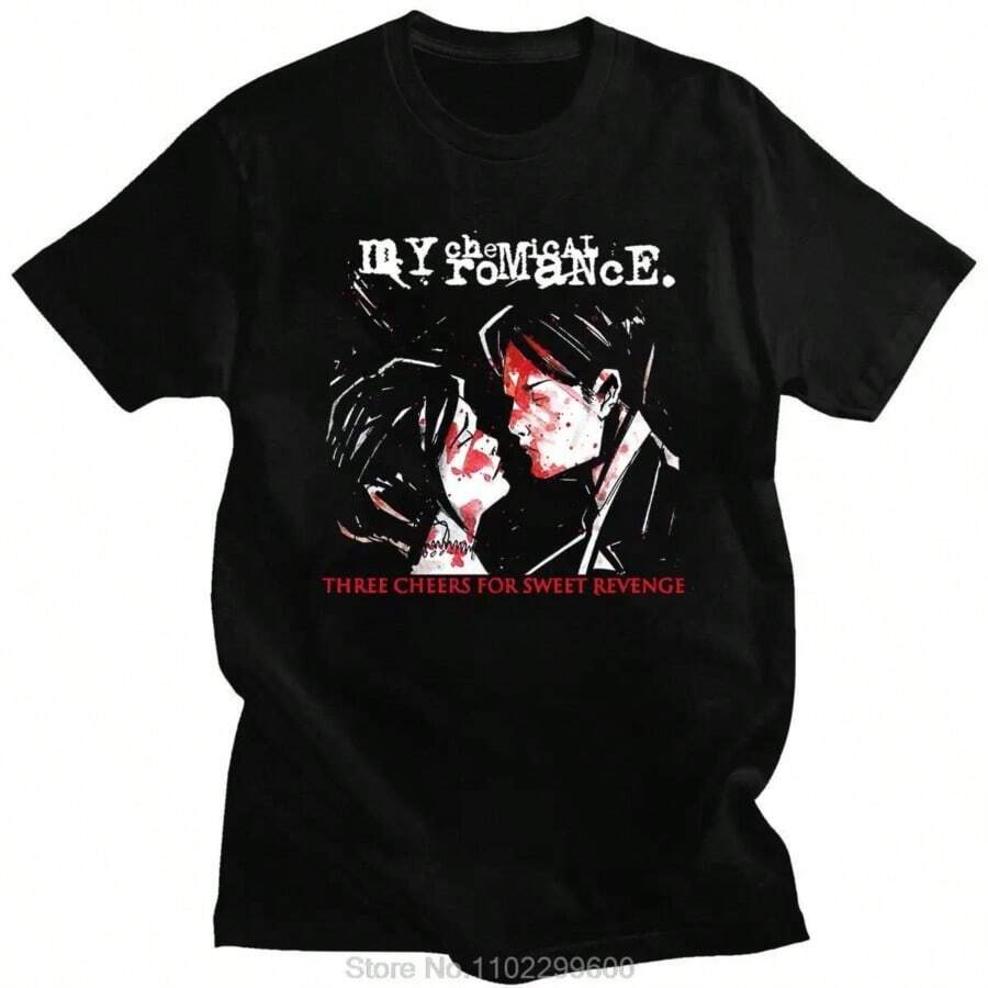 Hot Saless TRENDSS Tees Mys Chemicals Romances Mcr Dead Emo Printed Funny T-Shirts Casual Oversize O-Neck High Quality Comfortabled Tee - 黑色 - 查看 1