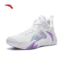 Anta Zapatos de baloncesto para hombres para exterior de hormigón, zapatillas de baloncesto profesionales con amortiguación, transpirables y antideslizantes - Anta Blanco/Loto Morado -2 - Ver 2