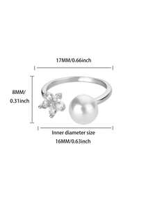 Nhẫn nữ bằng thép không gỉ đính đá Cubic hình hoa, đá Zirconia mạ vàng 18K và ngọc trai giả, chống phai màu, kiểu dáng hở, trang sức cưới thanh lịch, phụ kiện nghỉ dưỡng biển, quà tặng cho con gái/mẹ/bạn thân. - Ngọc trai và Zirconia - Xem 19