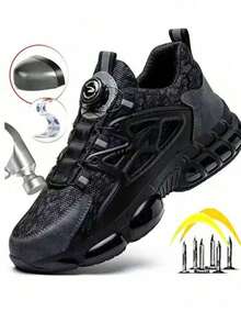 工作安全鞋男式安全靴防砸工作鞋带钢头鞋男式工作靴防刺安全运动鞋男式，女式钢头安全鞋，防震，防刺穿，耐磨