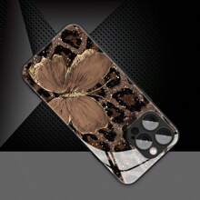 1pc Luxury Butterfly & Leopard Patterned Glass Material Phone Case, High-End Elegant For IPhone