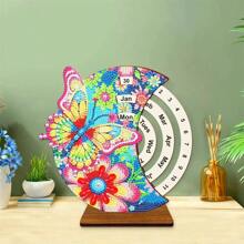 SNA Nouveau style 2025 Peinture de diamant en forme spéciale en bois Calendrier perpétuel lunaire DIY Décoration de bureau rotative faite main pour débutants Cadeau d'artisanat