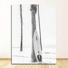 Dipinto di tema surf e , decorazione per soggiorno, cartellone surf, opera d'arte da parete del California, stampa in bianco e nero dell'oceano, tela da spiaggia, con cornice opzionale - Multicolore - Visualizzare 23