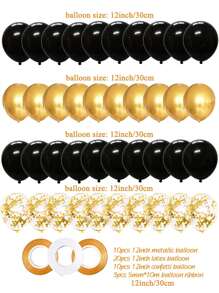 40pcs 12inch Gold Black Mixed Confetti Latex Balloons Birthday Adult Woman Man Party Decorations, Graduation Decor, New Year Decor