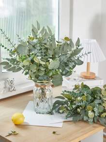 30pcs Eucalyptus Leaf Stems, With Fruit. Artificial Green Plants Plastic Flowers Suitable For Wedding Vase Bouquet Floral Arrangement Home Decor Flower Bouquet