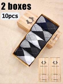 5 Pairs Box Pack Men's Plain Mid-Calf Business Socks, Multi-Style, Year-Round, Spring/Summer/Autumn/Winter - Multicolor - View 14