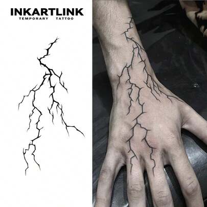 INKARTLINK Non-Permanent Tattoo Technology, Hand Back Graphic Design, Lightning Tattoo Sticker, Realistic Temporary Personalized Tattoo, Semi-Permanent Tattoo Sticker, Waterproof And Sweat-Proof For Summer, Lasts 1-2 Weeks, Suitable For Men And Women Body Sticker