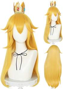 For Girls Yellow Princess Cosplay Wig With Crown, Long Yellow Straight Game Princess Character Wig, For Adults Or Kids Holiday Gifts Princess Dress Up Accessories For Party Costume School Carnival Concerts Vacation Photography Themed Events Comic Con, Synthetic Glueless Heat Resistant High Temperature Fiber Hair - Yellow - View 2