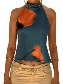 Women Y2k Polka Dots Halter Tank Tops Cute High Mock Neck Backless Cami Open Back Camisole Going Out Tops - 薄荷藍 - 查看 6