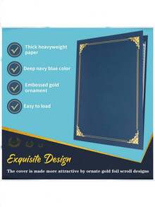 1 件/6 件/10 件/20 件/40 件证书文件夹，海军蓝证书封面，证书文件夹，带金箔边框的证书文件夹，信纸尺寸 21.59 厘米 X 27.94 厘米，证书，证书，文件，奖品盒 - 彩色 - 查看 2