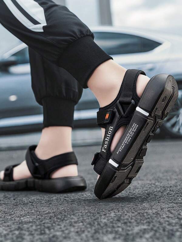 1 Pair Summer Ins Popular Hook-And-Loop Beach Sandals, Breathable Non-Slip Soft Sole Outdoor Beach Casual Shoes