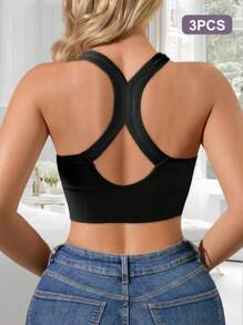 3 pièces Soutien-gorge de sport à fermeture éclair frontale pour femmes, confortable et respirant avec coussinets de poitrine, sous-vêtements de fitness et de yoga