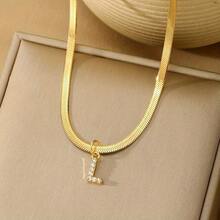 1 件 18k 鍍金鈦鋼鎖骨鏈帶英文字母吊墜嵌水鑽,適合女士日常佩戴 - 金黃色 - 查看 17