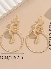 1 Pair Vintage Geometric Big Round Hoop & Snake Pendant Earrings, Exaggerated Minimalist Style