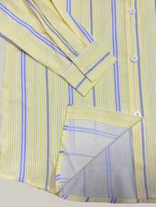 女式黄色条纹休闲通勤优雅条纹纽扣衬衫，春夏季长袖衬衫 - 黃色 - 查看 7