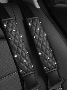 2pcs Car Diamond Shoulder Protector Pads, Leather Car Anti-Pinch Protection Covers - Black - View 9