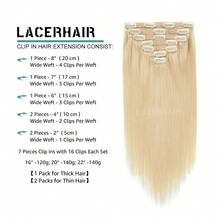 Straight Clip In Human Hair Extensions For  Women 8Pcs 120g Straight Clip Ins 18Clips Double Weft Human Hair Full Head Clip In Hair Extensions - S613 - 查看 4