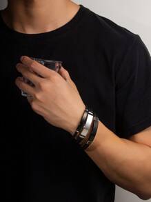 1 pieza Pulsera minimalista de acero inoxidable y trenzado para hombre