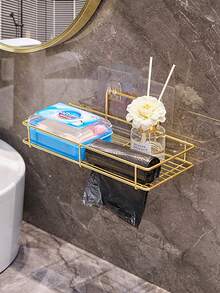 1pc Bathroom Wall Mounted Storage Rack, Metallic Gold Bathroom Organizer Shelf For Vanity, Skincare, Makeup Products, Kitchen Wall Mounted Shelf Back To School Bathroom Accessories - 1 Pack - Golden Large Size - View 9