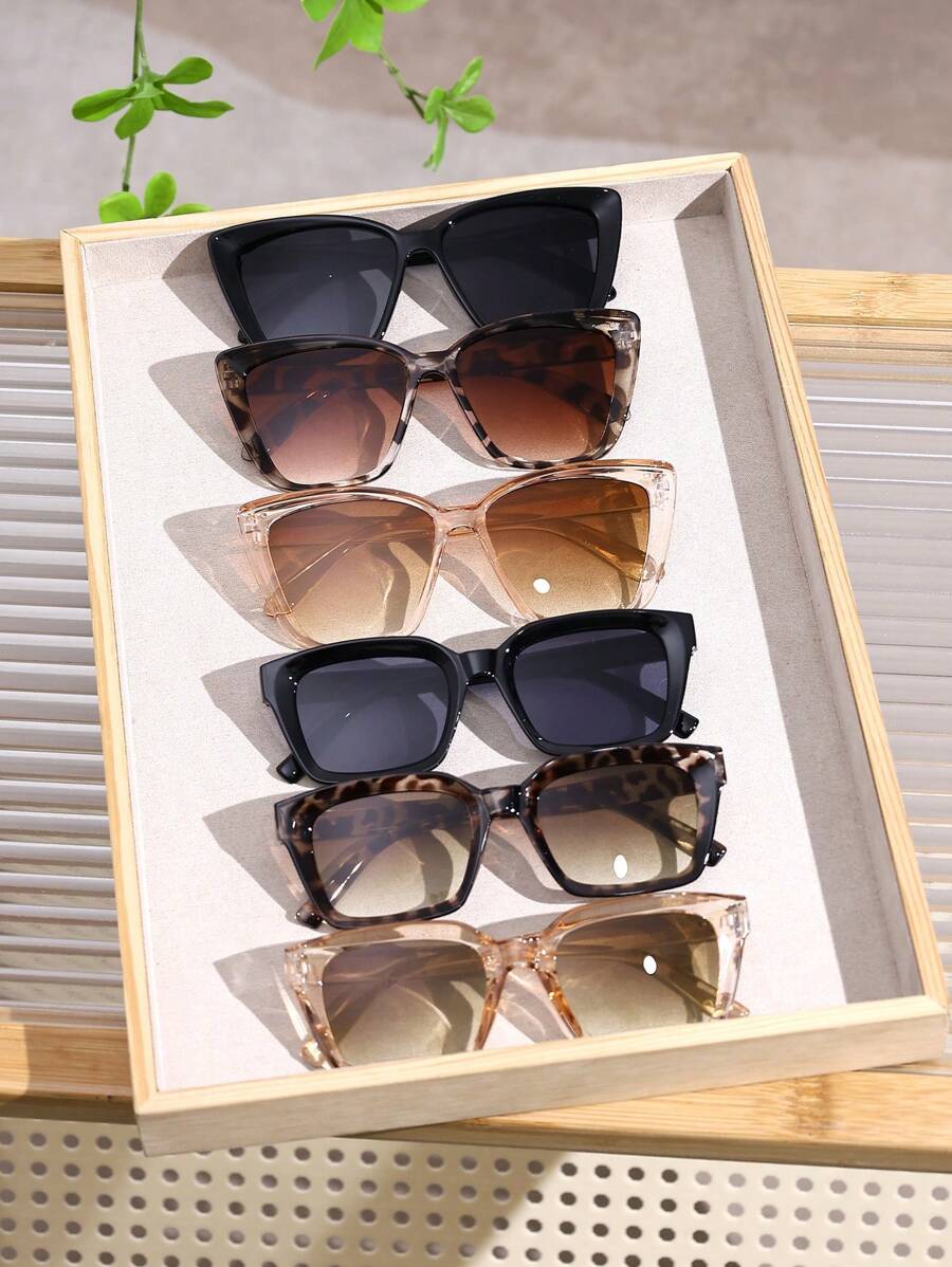 6 قطع نظارات شمسية بإطار بلاستيكي كامل بطراز عين القطة وعدسات مُلونة بطبعة النمر، لطراز البنات الساخن، للاستخدام في الأنشطة الخارجية اليومية والتنزه والشاطئ وملحقات الأزياء