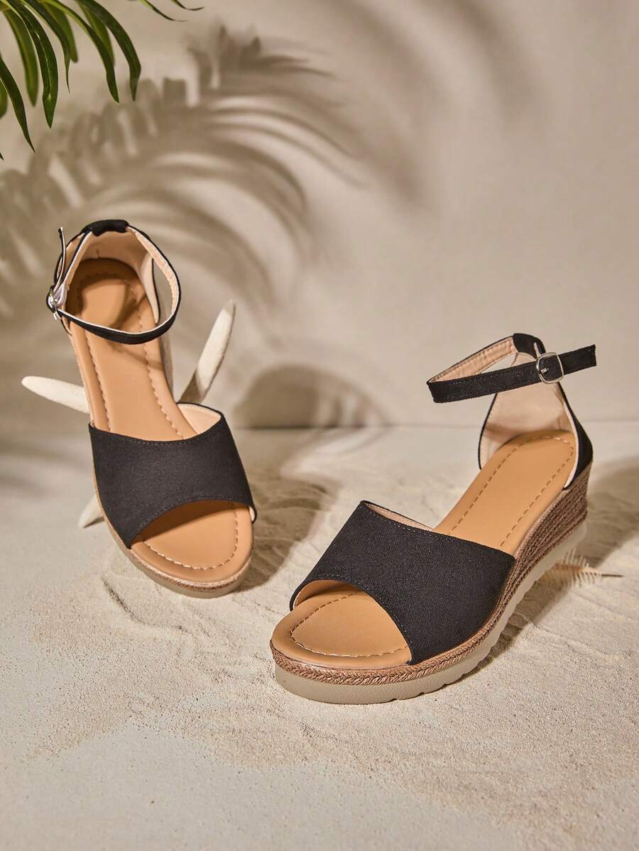 Tropiscape 女士休闲时尚厚底露趾坡跟凉鞋，波西米亚风，休闲度假海滩风，秋季圣诞节冬季圣诞礼物 - 黑色 - 查看 1