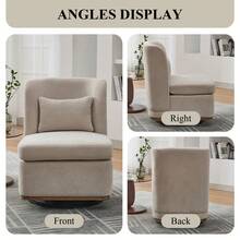 360° Swivel Chair, Chenille Upholstered Swivel Accent Chair, Barrel Chair With Pillow, Club Sofa Chair With Thick Cushion, Reading Accent Chair, Vanity Chair For Living Room, Office - 米色 - 查看 7