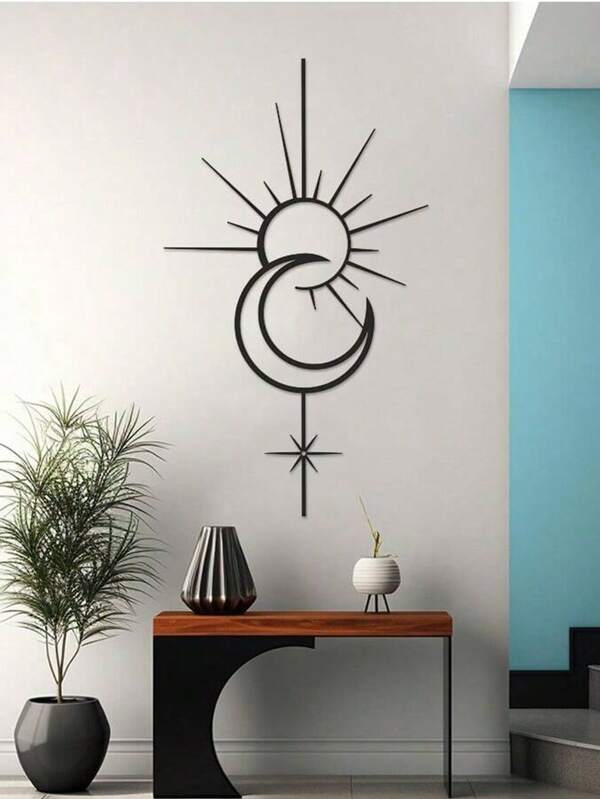 1 pieza Decoración de pared de metal estilo bohemio con sol, luna y estrellas, arte de pared bohemio, decoración minimalista de la luna, arte de pared místico, decoración sobre la cama, regalo para el hogar, decoración del hogar, decoración solar