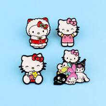 Sanrio Set de 4 piezas de pines esmaltados lindos, insignias para solapa, broches para mochilas, mujeres, ropa, regalo, joyería, accesorios de moda