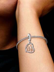 HuooNew 925 Sterling Silver Pendant, Inlaid With Diamond Cubic Zirconia, Featuring Rose Gold And Platinum Plating, Suitable For Parents And Children, Boys And Girls, Family Wear, Beaded Pendant, Silver Jewelry, Great Gift, Mother's Day Gift, Father's Day Gift - Silver - View 3