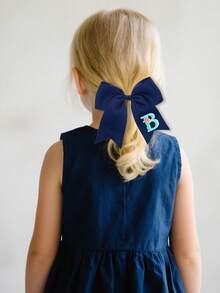 1个26个字母A-Z刺绣蝴蝶结马尾发夹，时尚女孩礼物，青少年女孩发夹，适合节日、派对、学校等场合。 - 藏蓝色 - 查看 6