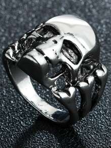 1 Pc Retro Biker Skull Ring For Men Silver Color Punk Gothic Rock Hiphop Open Ring Handmade Designer Jewelry Biker Accessories Gift