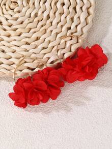 NAIZHU 1 Pair Elegant Circular Floral Creative Earrings, Fashionable Party Accessory - Red - View 2