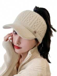 Women's Winter Knitted Hat, Lined, Non-Stretch Acrylic Material, Flat Top, Knitted Structure, Breathable Beret - Foldable Design, Suitable For All Seasons, Striped Craftsmanship, Non-Elastic, Holiday Themed - Multicolor - View 5